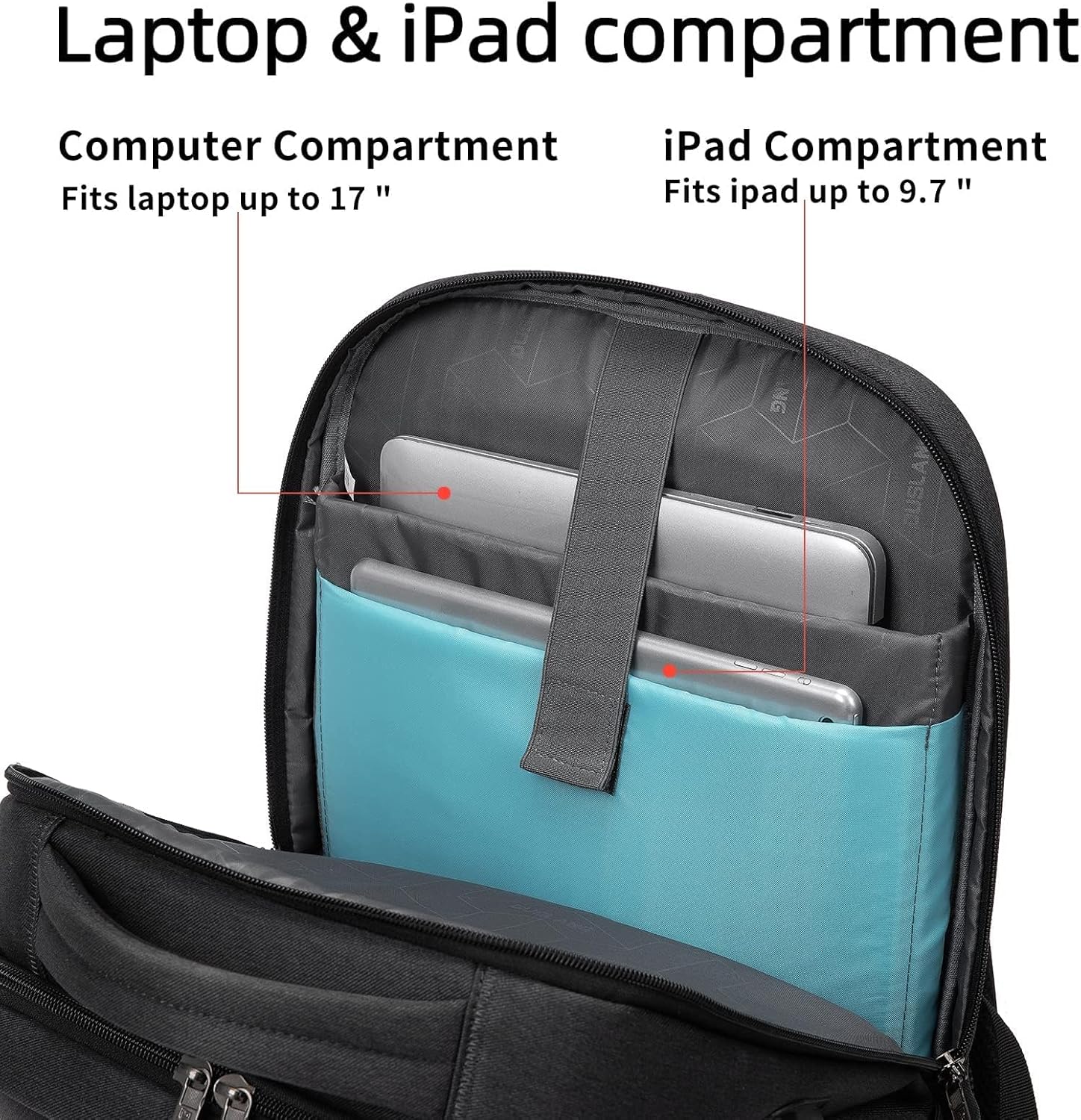 DUSLANG 17 Inch Laptop Backpack for Travel Water Resistant College Backpack for Men/Women Laptop Bag with USB Charging Port,Black - Image 3