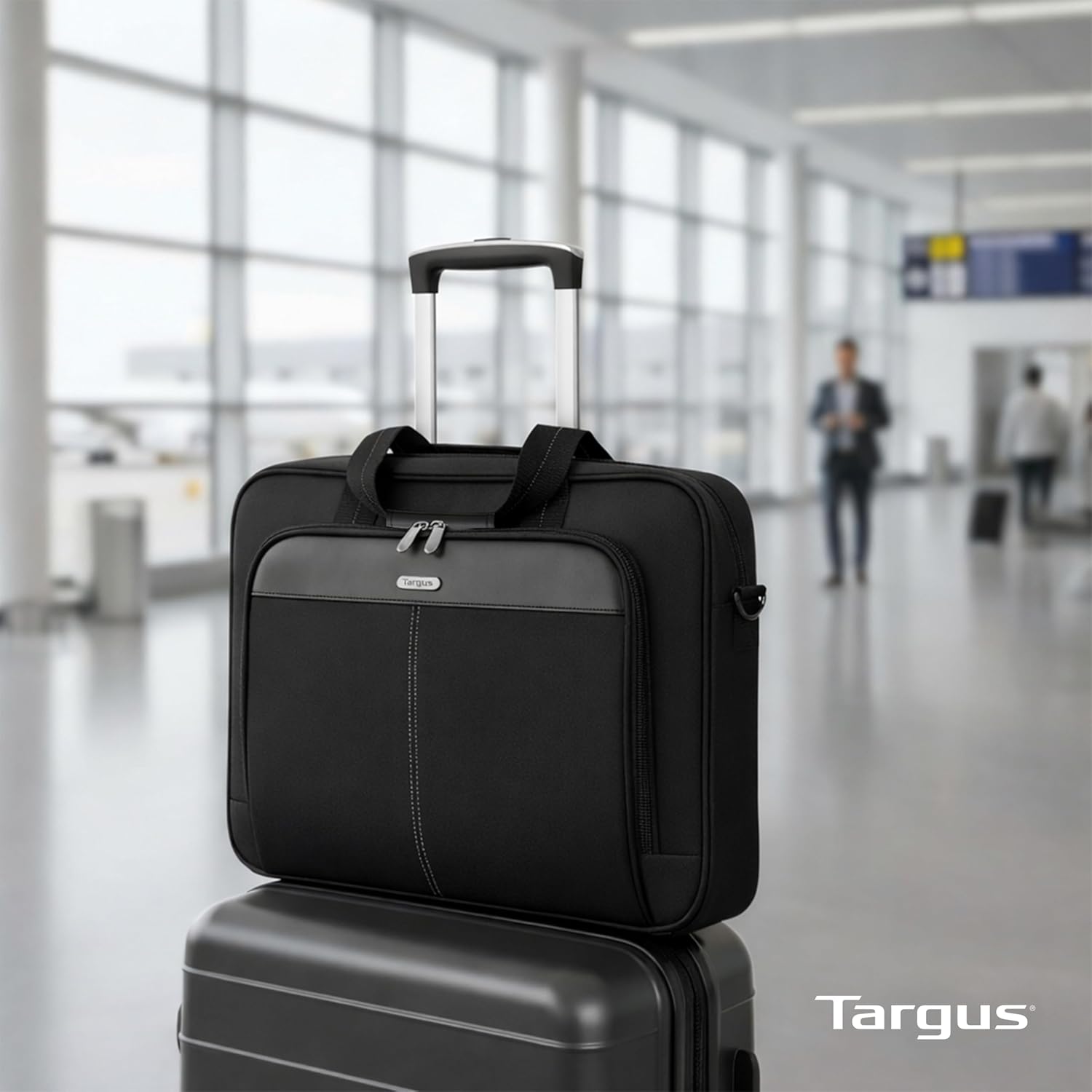 Targus 15-16 Inch Slim Lightweight Laptop Briefcase, Black - Messenger and Shoulder Bag with Padded Compartment and Trolley Strap for 16" Laptops (TCT027US) - Image 2