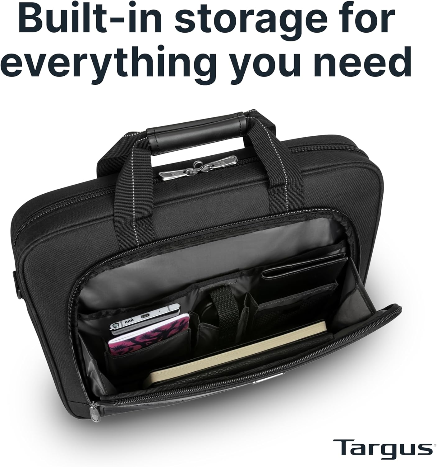Targus 15-16 Inch Slim Lightweight Laptop Briefcase, Black - Messenger and Shoulder Bag with Padded Compartment and Trolley Strap for 16" Laptops (TCT027US) - Image 6