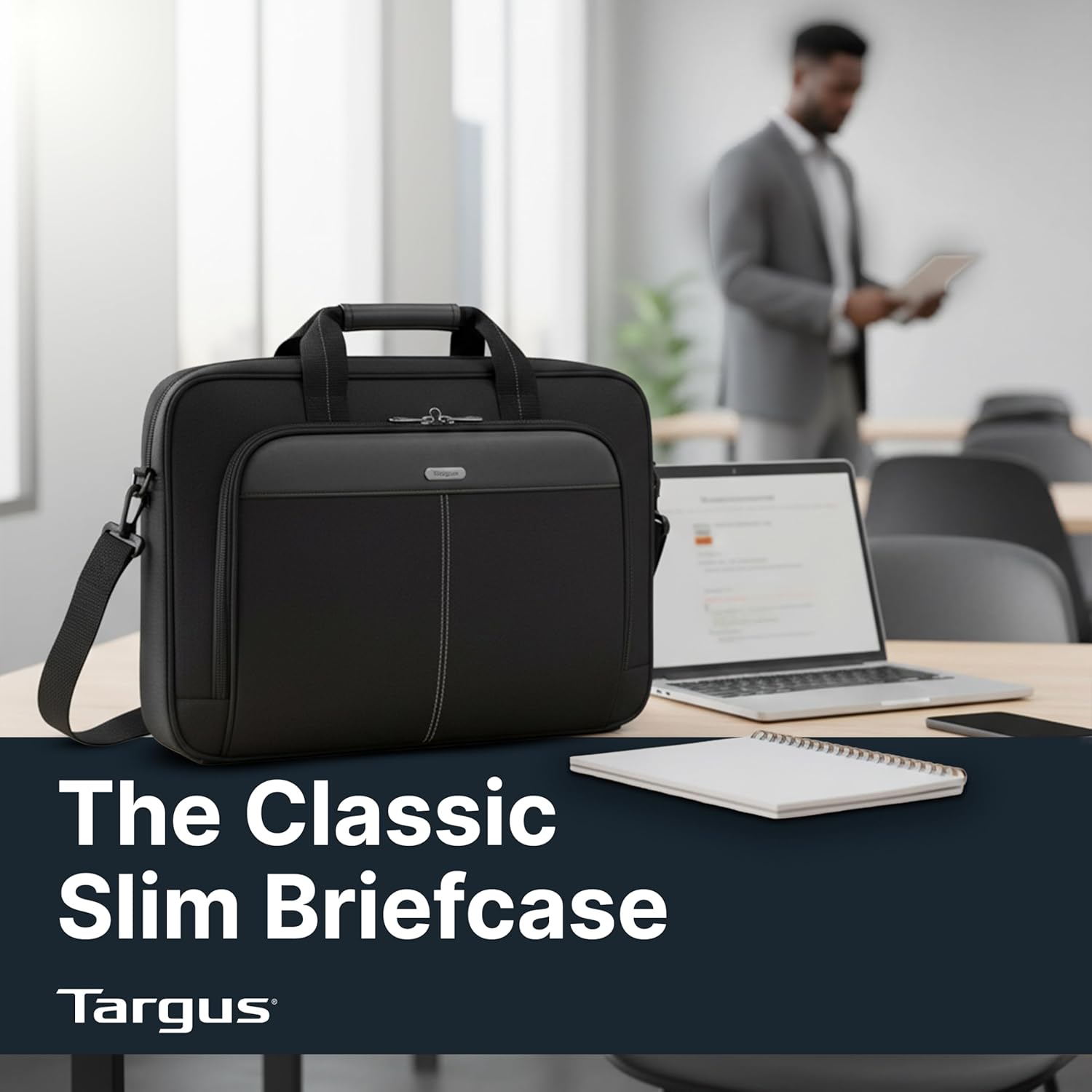 Targus 15-16 Inch Slim Lightweight Laptop Briefcase, Black - Messenger and Shoulder Bag with Padded Compartment and Trolley Strap for 16" Laptops (TCT027US) - Image 7