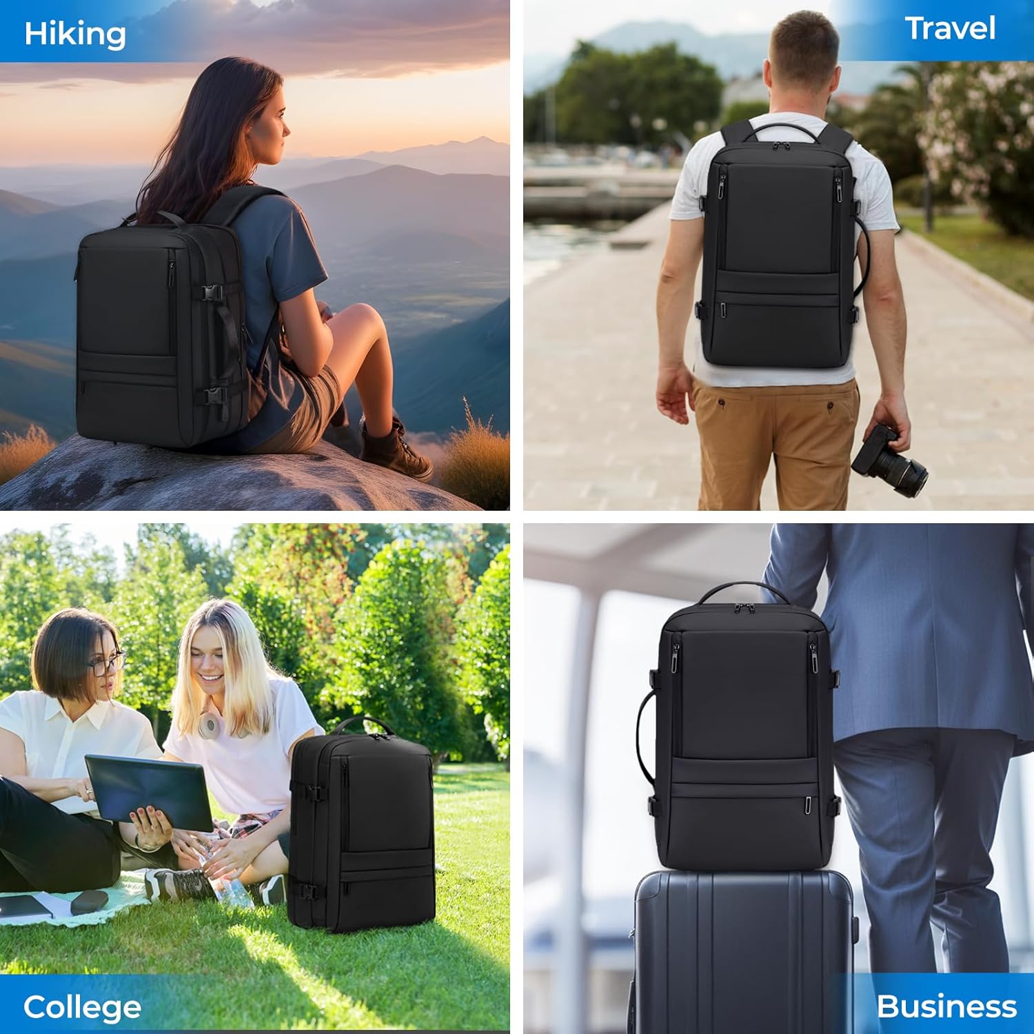 Rcrirth Carry On Travel Backpack for Airplanes | 35L Suitcase Backpack Luggage Business Weekender Bag - Expandable Travel Carry On Flight Approved for Men Women - Black - Image 6