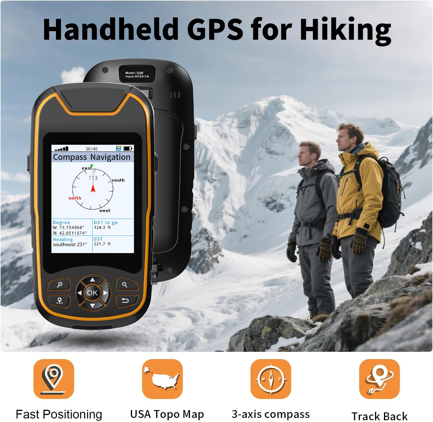 Handheld GPS for Hiking, Rugged and Waterproof Handheld GPS Navigator, 3.2" Sunlight Readable Screen, Compact Satellite Handheld GPS with USA Topo Map, Multi-GNSS Support, Extra Battery Life - Image 2