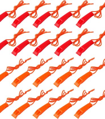 AUGSUN 40 Pcs Emergency Safety Whistle Plastic Whistles Set with Lanyard,Red and Orange