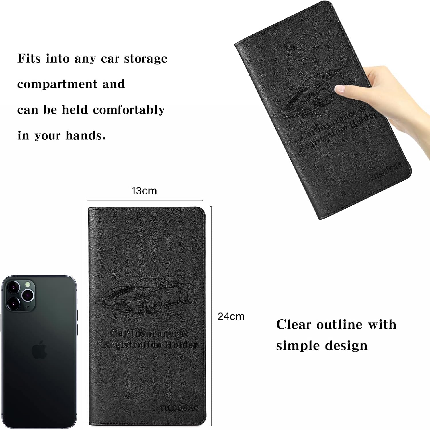 TILDOSAC Leather Car Registration and Insurance Card Holder, Car Document Holder for Cards License with Magnetic Shut (Black, large) - Image 3