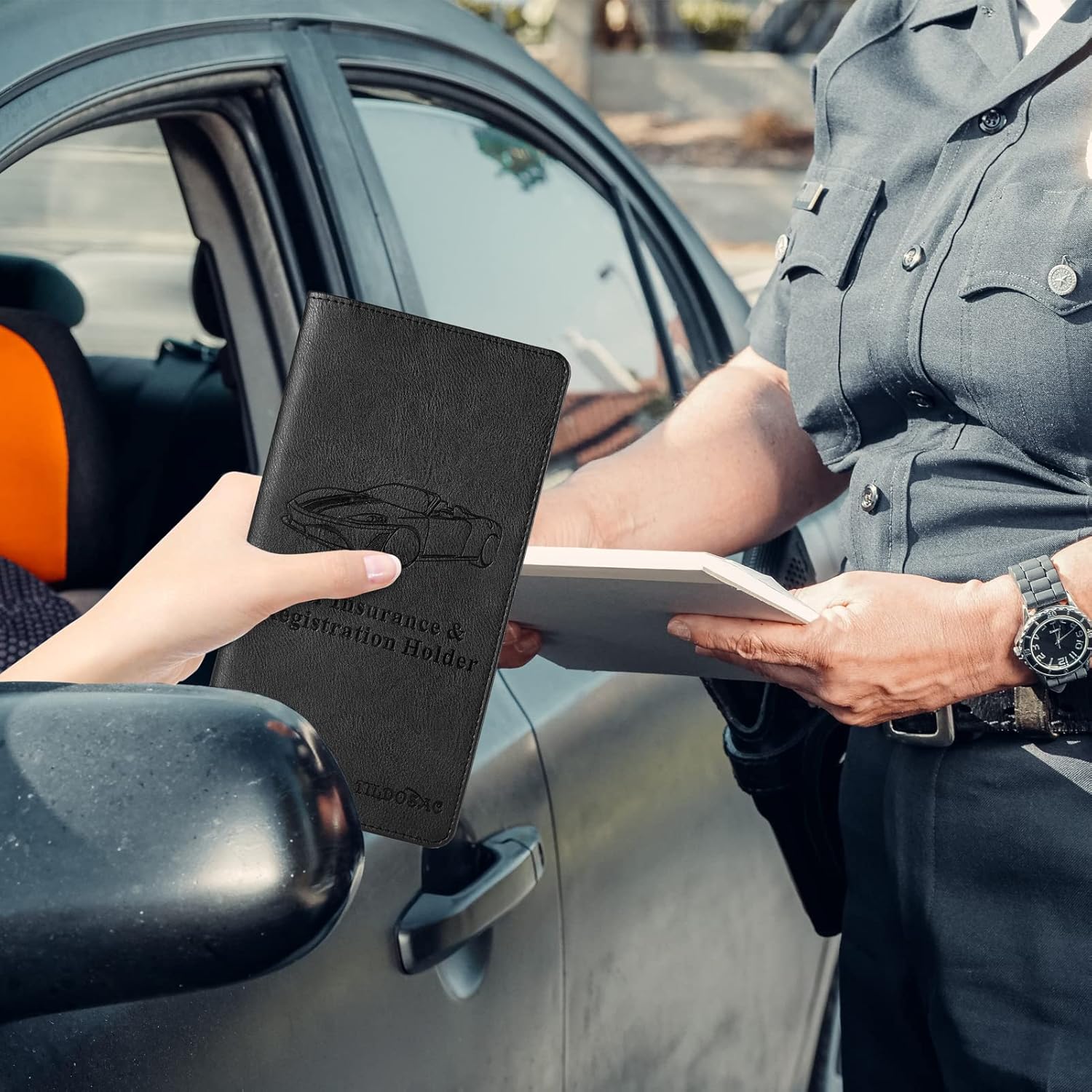 TILDOSAC Leather Car Registration and Insurance Card Holder, Car Document Holder for Cards License with Magnetic Shut (Black, large) - Image 4